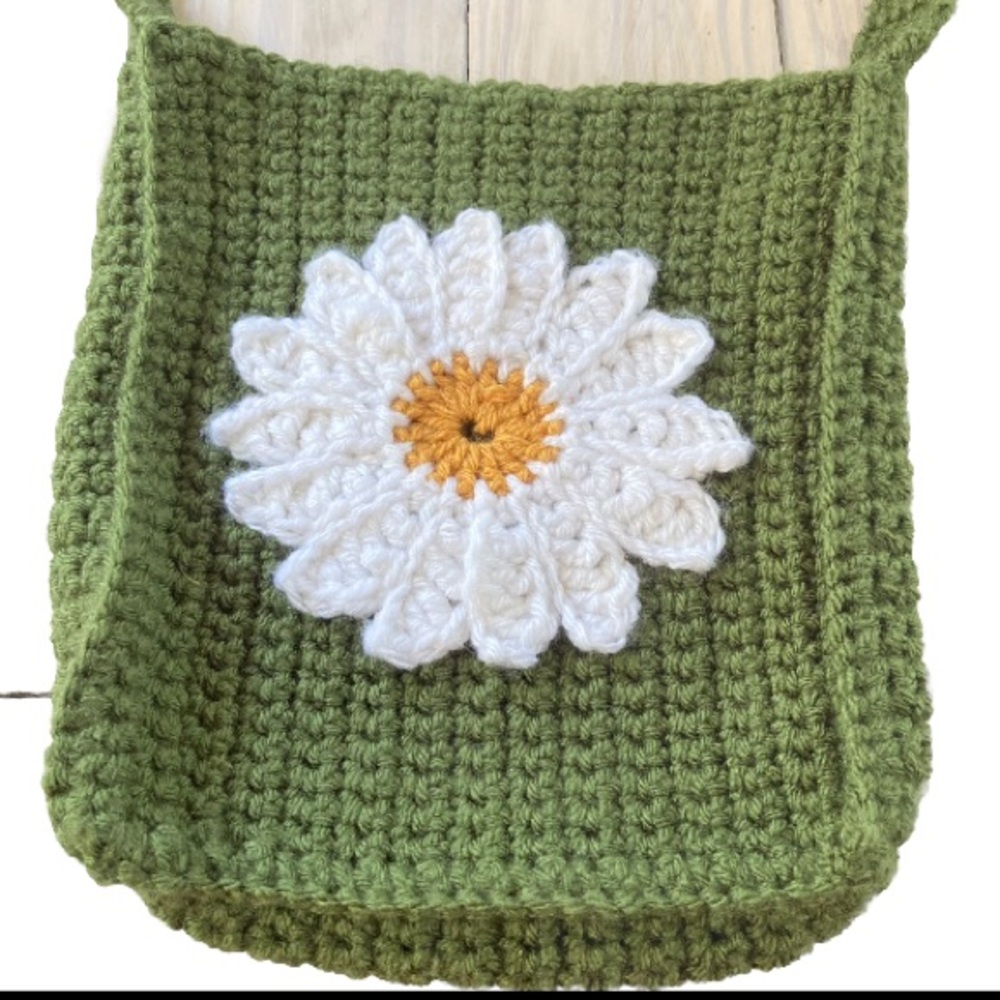SUNFLOWER Army Green Crochet Mini Tote Bag 6 x 8.5 x 2 inches
